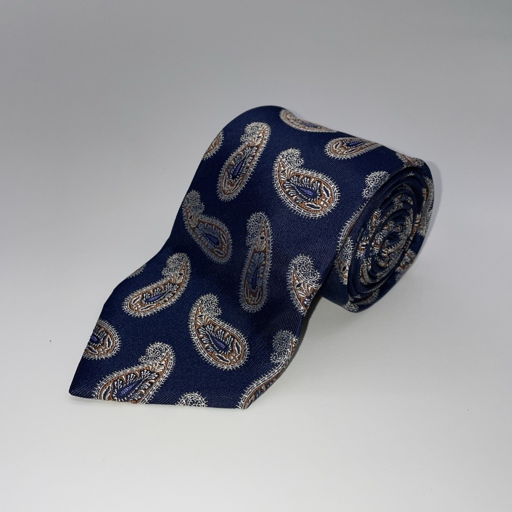 VTG T. HARRIS LONDON Necktie Mens Blue Paisley 100%‎ Silk Tie 60" USA